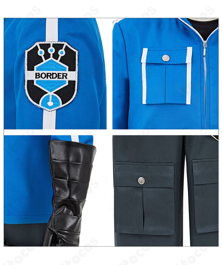 ワールドトリガー 烏丸京介 コスプレ衣装 肩部アイコンとポケット、手袋装飾のクローズアップ