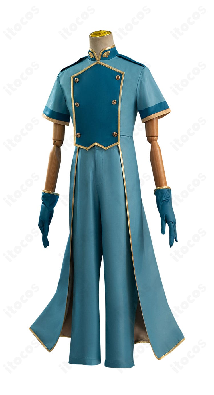 側面全身：袖と裾の装飾ライン、ズボンのシルエットが分かる横向きカット