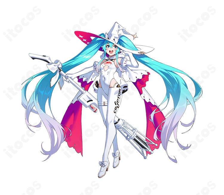 初音ミク「レーシングミク 2024 Ver.」コスプレ衣装のキャラクターイメージ図。全体配色とモチーフ配置を確認できる参考ビジュアル。