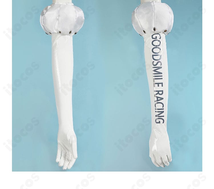 アームカバーと手袋の装飾ディテール。カフ部分の意匠とステッチの見え方。