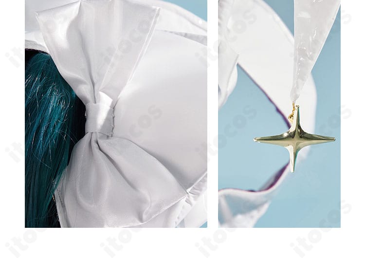 帽子装飾のリボンと小さな星モチーフの近接ディテール。質感とサイズ感が伝わる。