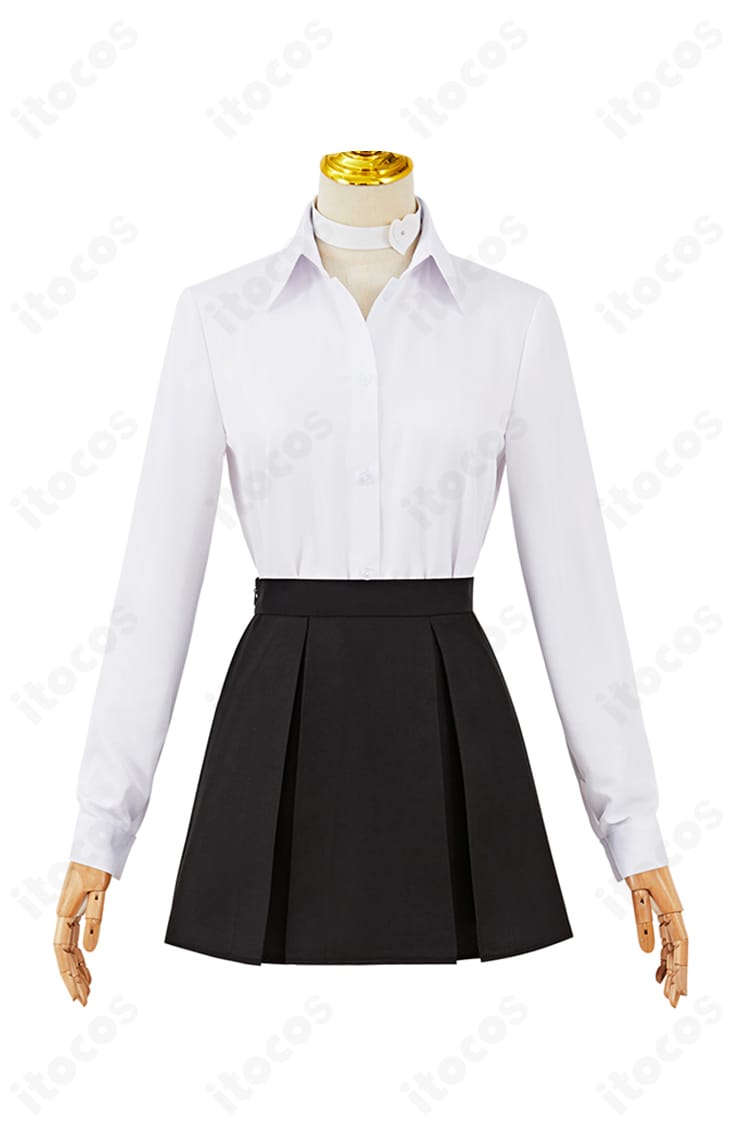 岳羽ゆかり コスプレ衣装の白シャツ正面ディテール。襟元の仕立てと生地感、チョーカー・スカーフとの相性が分かる近接画像