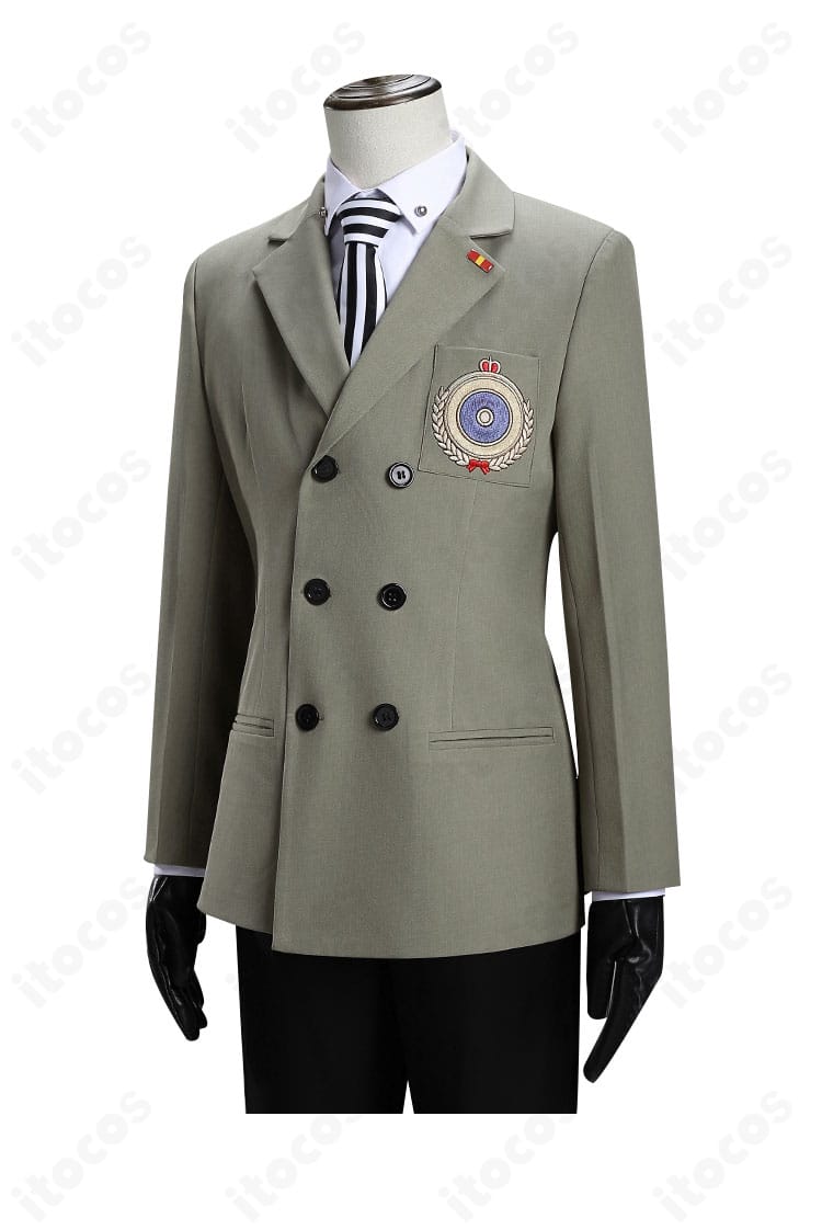 ペルソナ5 明智吾郎 コスプレ制服の左側面。袖口やサイドシームの処理まで忠実に再現したディテール確認画像。