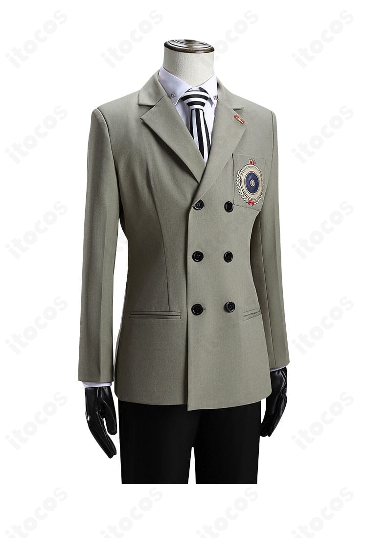 ペルソナ5 明智吾郎 コスプレ制服の右側面。肩から裾へのラインとスリムなシルエットを強調した画像。