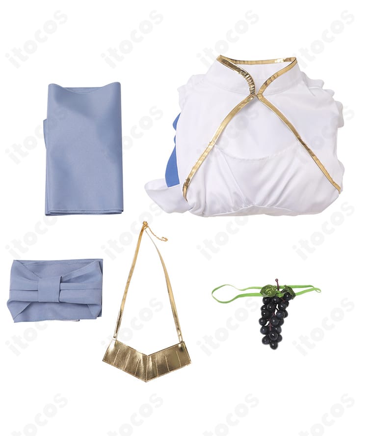 セット内容一式：ワンピース、コルセットベルト、髪飾り、ネックレス、靴下。到着後すぐ着用可能。