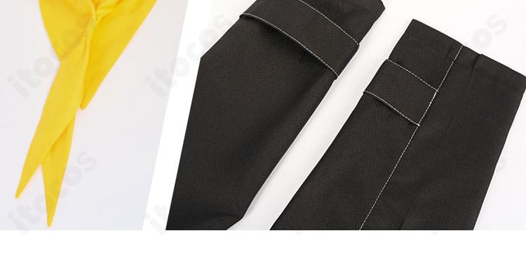 久慈川りせ コスプレ衣装のスカーフ結び目と袖口装飾のクローズアップ。華やかなカラーと端正な仕上げを強調。