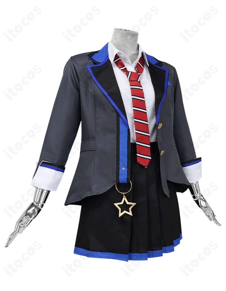 星乃一歌ユニット衣装の側面ビュー。コートの落ち感とスカートのシルエット、太ももベルトの見え方が確認できる画像。