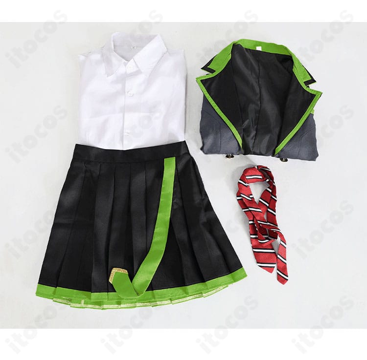 プロジェクトセカイ 日野森志歩 コスプレ衣装のセット内容。コート・シャツ・スカート・ネクタイの4点セットを並べた画像。