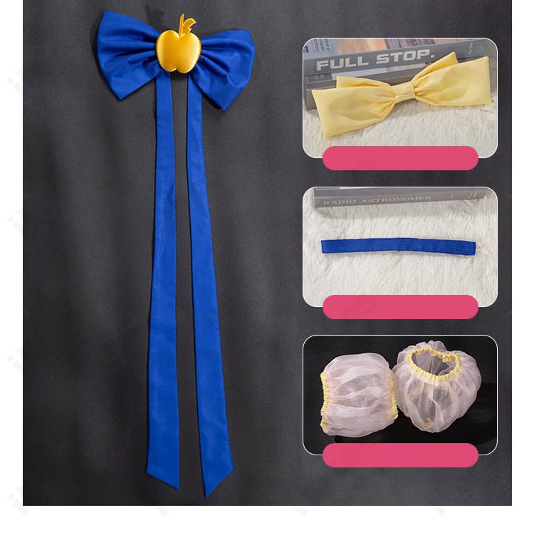 付属アクセサリーの詳細。髪飾り、胸元蝶結び、チョーカーなど小物の意匠をまとめた画像。