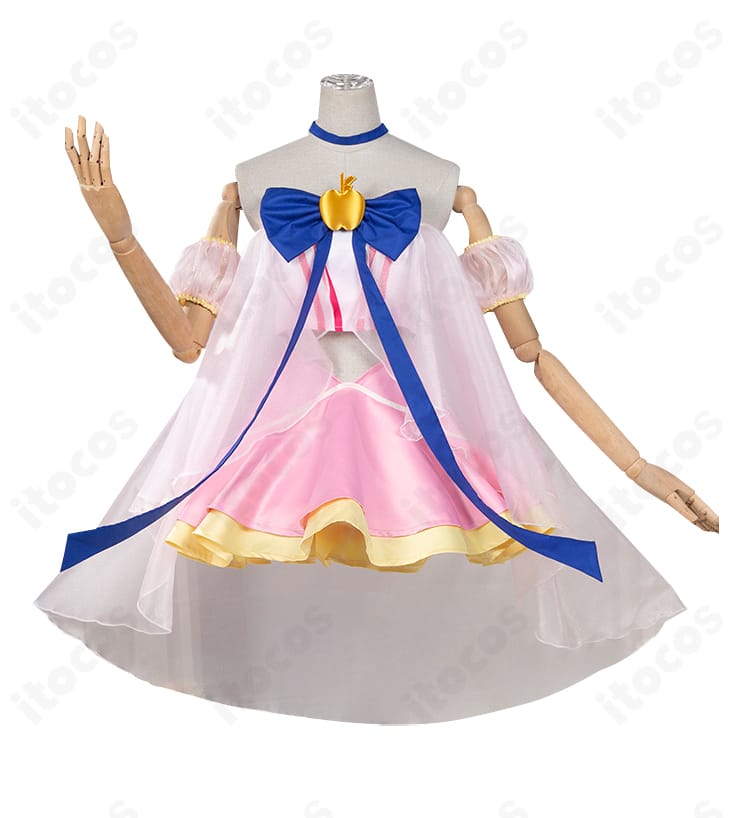 雪森りんご 変身後コスの正面全体像。可憐な胸元リボンとドレスライン、カラーコントラストが分かる画像。