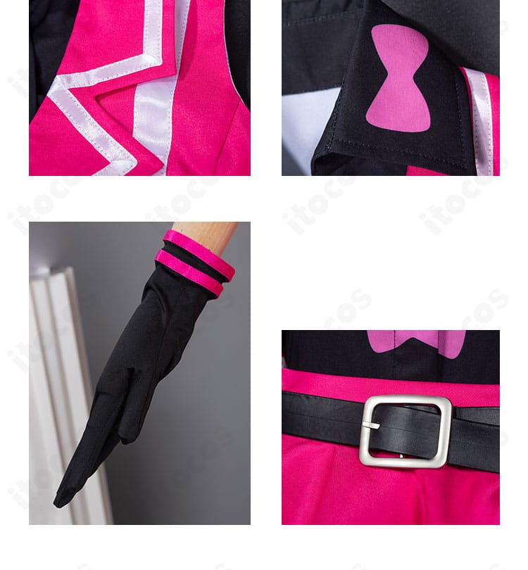 春音あいら コスプレ衣装の襟・手袋・ベルトの装飾ディテール。質感のコントラストと金具の仕上げを強調。