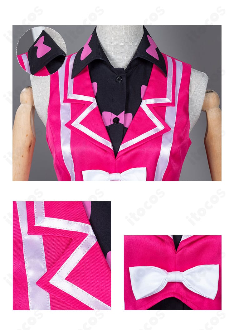 春音あいら コスプレ衣装の襟元ディテール。刺繍装飾と縁取りの仕上げが分かるクローズアップ。