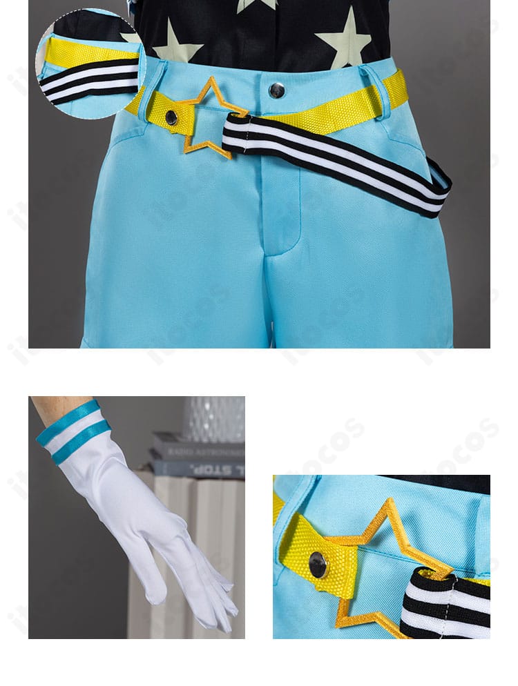 天宮りずむ ユニット衣装の手袋と腰周り意匠のディテール。アクセント装飾の質感と配色を強調。