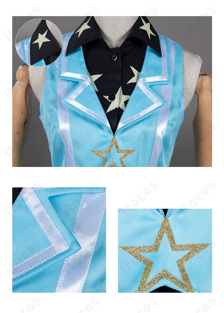 天宮りずむ ユニット衣装の襟元装飾アップ。襟と胸元のディテール、縫製仕上げが分かる近接画像。