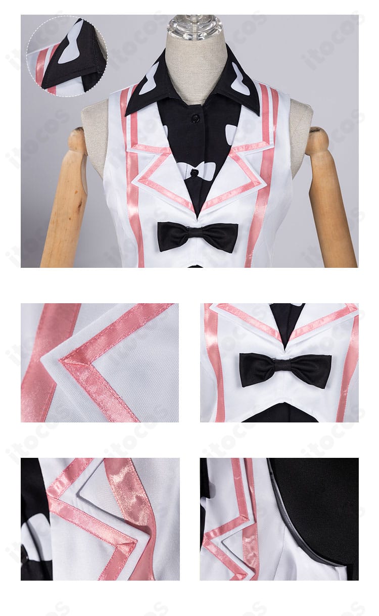 襟元と装飾のクローズアップ。高峰みおんのユニット衣装らしい襟デザインとリボンの質感を強調。