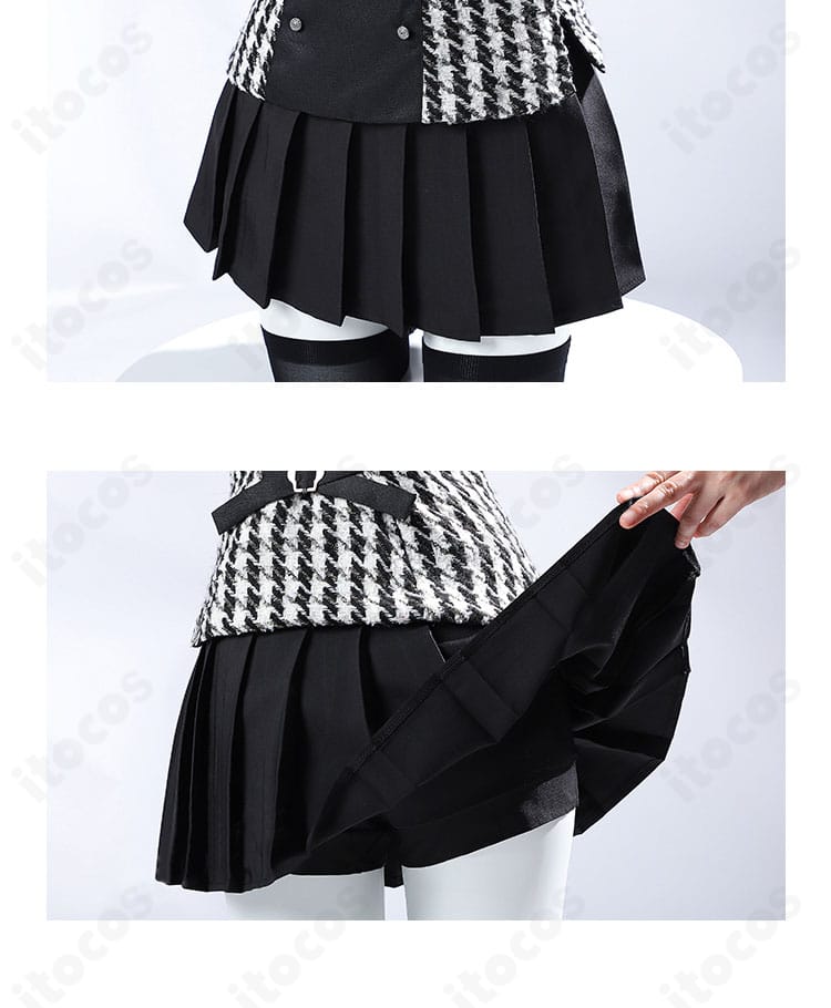 髏々宮カルタ 制服スカートの装飾ディテール。花柄刺繍の意匠とプリーツの表情を鮮明に提示。