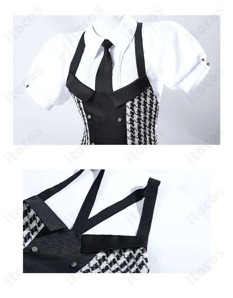 髏々宮カルタ コスプレ衣装のディテール画像。ボタン配置と刺繍の仕上がり、縫製の整いをクローズアップ。