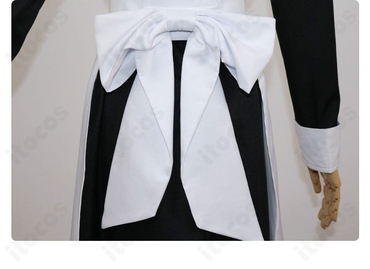 魔都精兵のスレイブ 大川村寧 メイド衣装 背面の蝶結び。リボンのボリュームと垂れの長さを確認