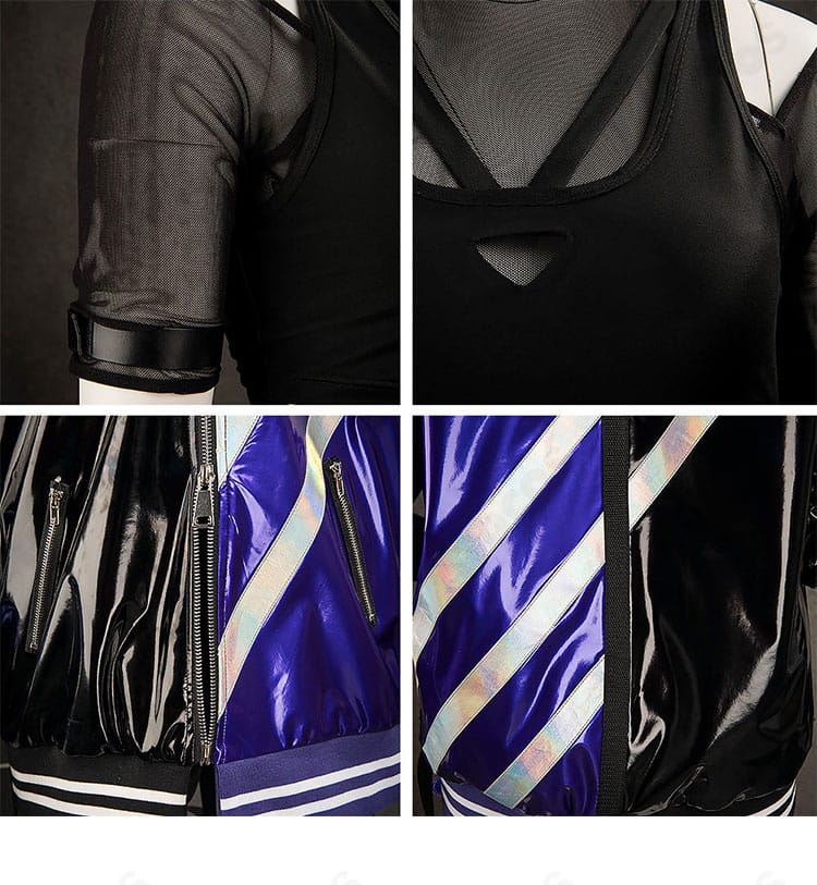 鉄拳8 レイナ コスプレ衣装 襟元と胸元のディテール。チョーカーとのコーディネートが分かる。