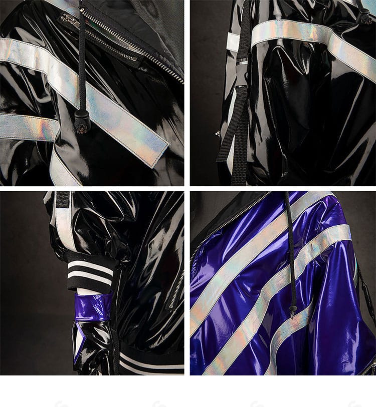 鉄拳8 レイナ コスプレ衣装 右肩と袖の装飾アップ。縁取りとパネル配置の細部。