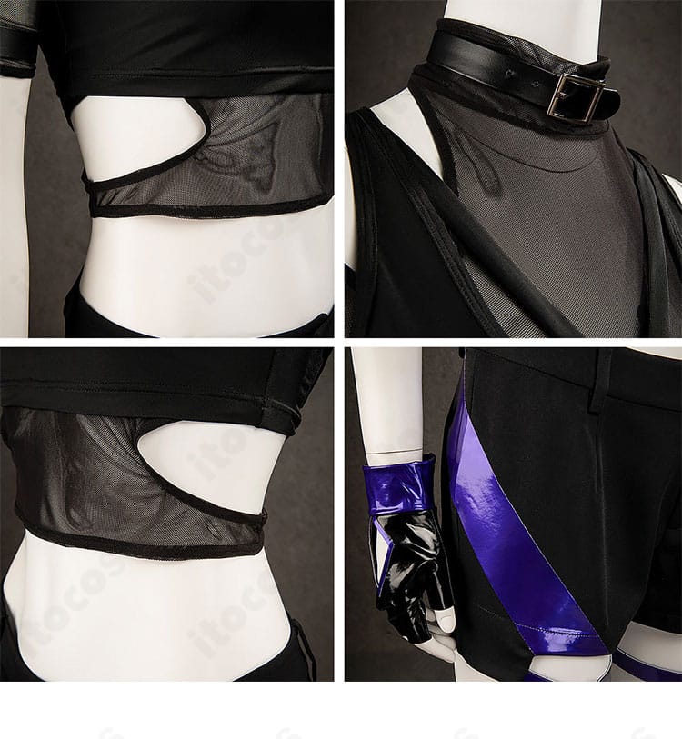 鉄拳8 レイナ コスプレ衣装 インナー装飾の接写。胸口から腹部にかけての意匠と質感を確認。