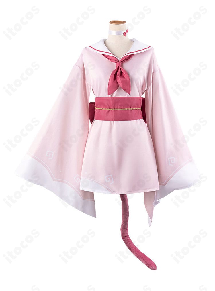 ブルーアーカイブ 百鬼夜行 モブ制服コスプレの正面全身。着物風セーラーと帯の配色・意匠を忠実にデザイン。