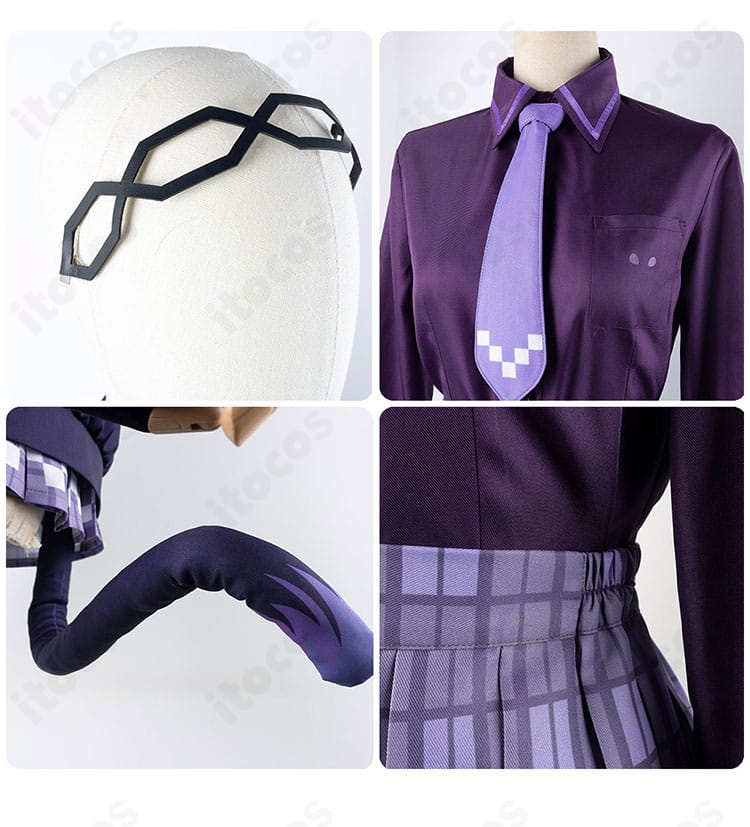 紫咲シオン 新衣装のアクセと装飾ディテール。髪飾りや刺繍的装飾の質感が分かる