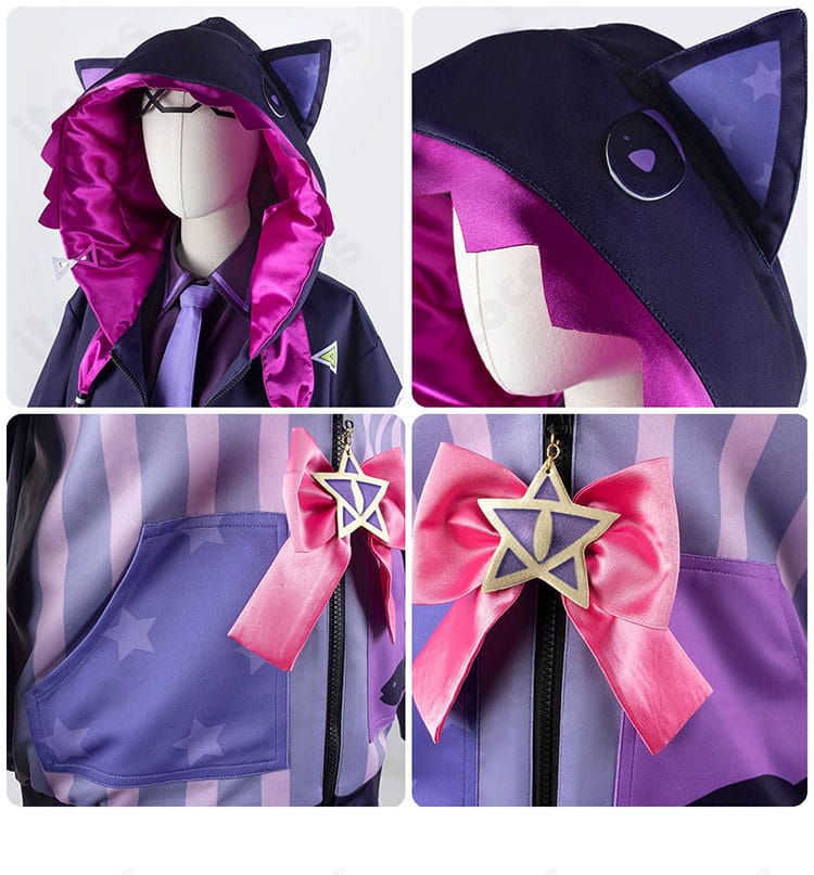 帽子風の装飾と蝶モチーフのクローズアップ。精緻なデザインで世界観を演出