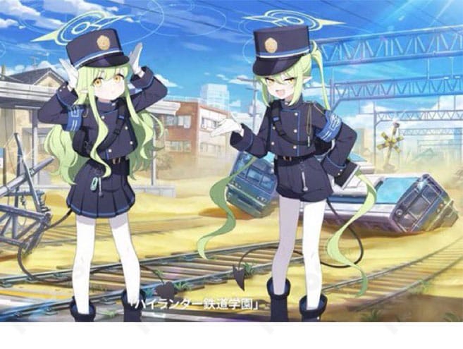 ブルーアーカイブ 橘ノゾミ・橘ヒカリの学園制服コスプレ一式。ハイランダー鉄道学園の特徴的な制服を着用するキャラクターイメージ。
