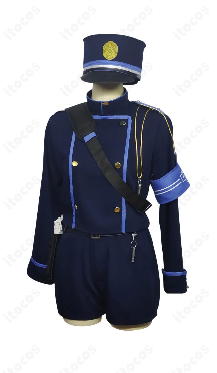 ブルーアーカイブ 制服コスプレの装飾クローズアップ。腕章や刺繍、アイコンモチーフが際立つデザイン。