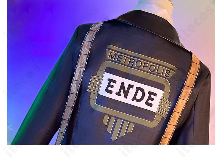 第五人格 囚人コスプレ衣装の背面装飾ディテール。帯や飾り物の質感とステッチの仕上がりをクローズアップ。