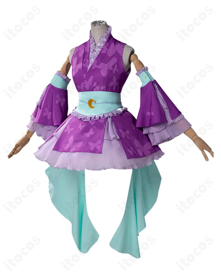 リルぷりっ 笹原名月 コスプレ衣装のサイドビュー。サイドラインとウエスト周りの立体感、袖の取り付け位置を強調。