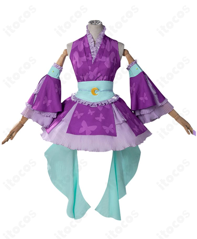 リルぷりっ 笹原名月 コスプレ衣装の正面。トップスとスカート、髪飾りの配置とシルエットが分かるフルコーデ画像。