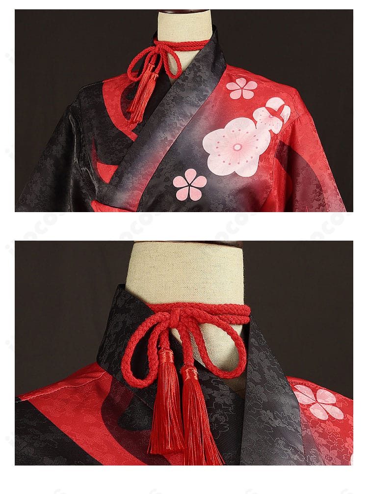 襟元とリボン装飾のディテール。繊細な刺繍が映える羽生田千鶴（ファン創作）コスプレ衣装の首元。