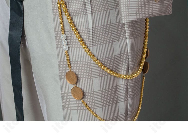 蓮巳敬人 デリジェント・グレイの腰飾り・珠チェーンの近接ディテール