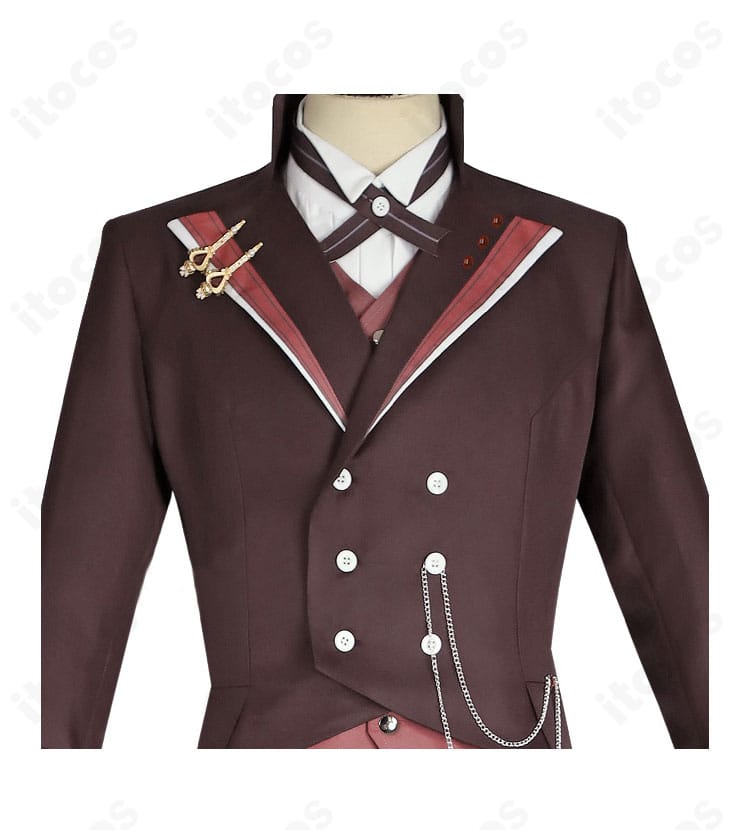 アンセル 夜の喫茶店 コート上衣の正面ディテール。ラペル、ボタン配置、ステッチの質感が見えるアップ。