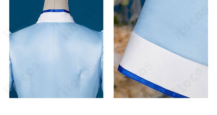 レイン衣装の背面とスカートのディテール。フリル分量と裾の流れ、背面装飾のバランスが見える