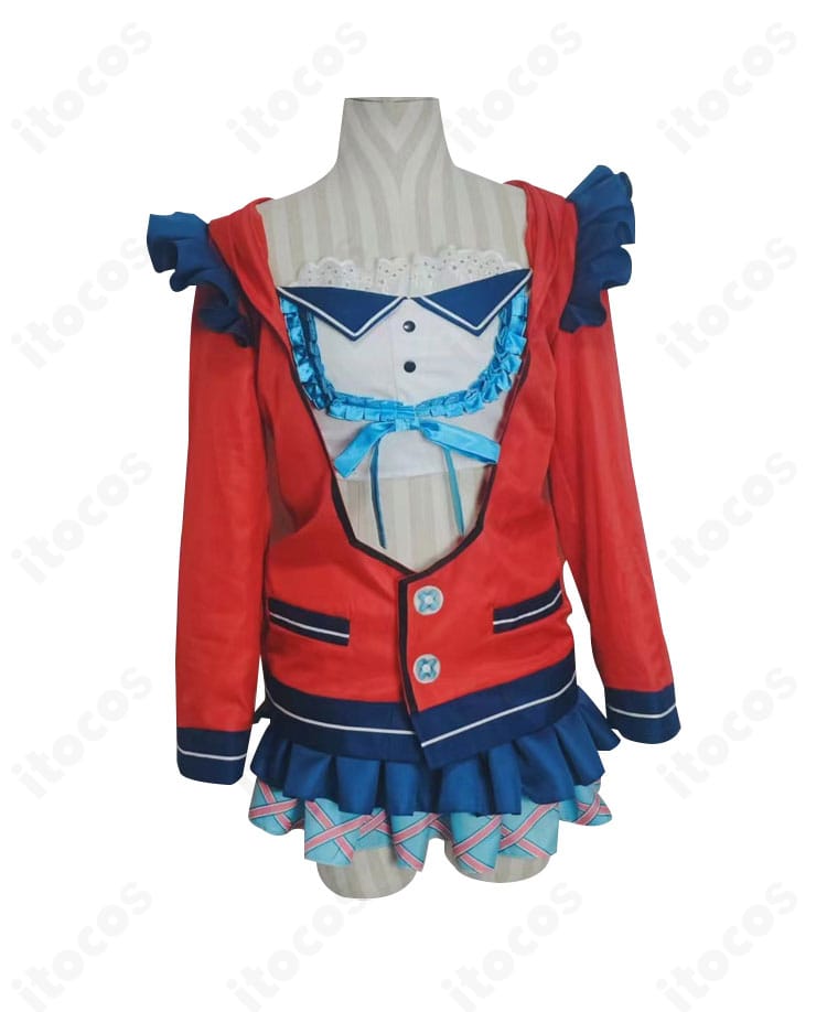 9-nine- 新海天コスプレ衣装の正面全体図。学園制服のシルエットと配色、フロントのディテールが分かる写真。