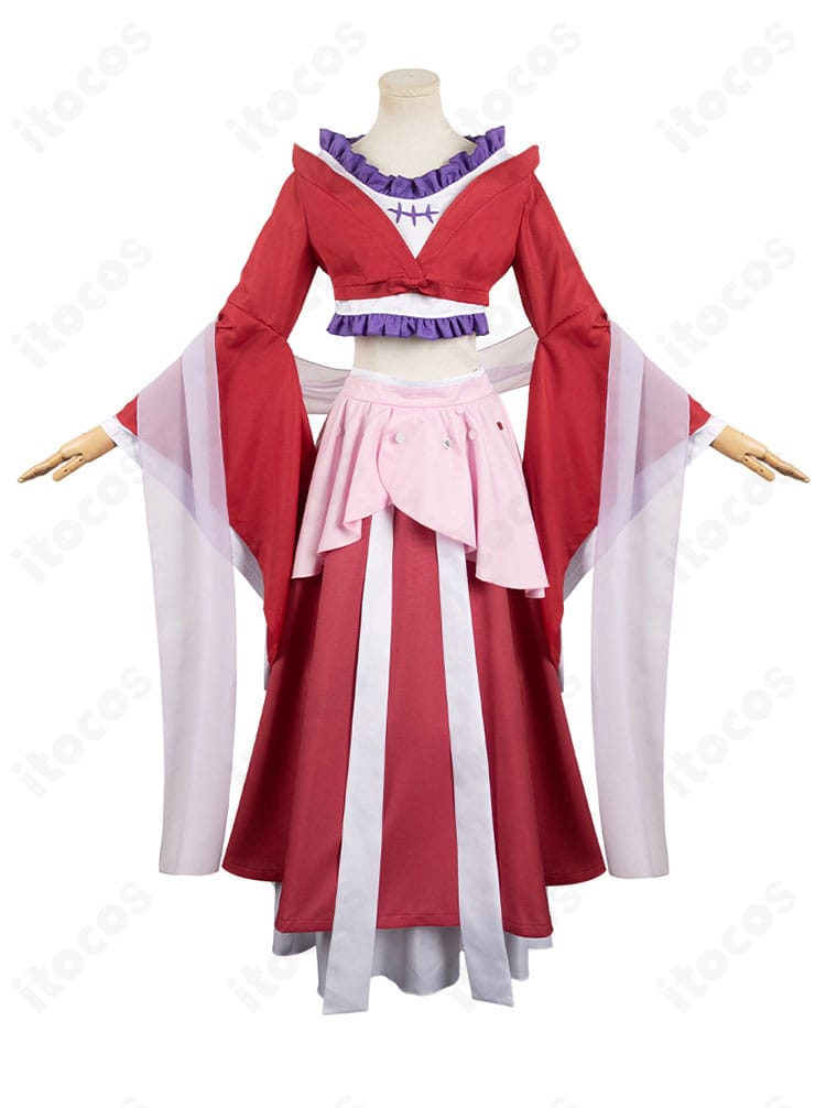 薬屋のひとりごと 猫猫コスプレ8巻衣装の正面全身。上着とスカートのシルエットと装飾が分かる。