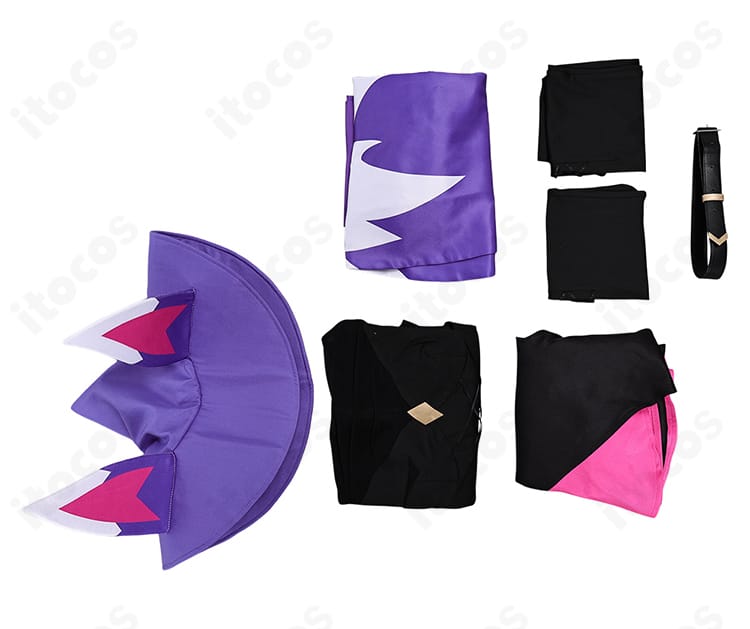 パルワールド クレメーオ コスプレ衣装のセット一覧。帽子、ワンピース、トップス、ショール、タイツ、ベルトを一望。