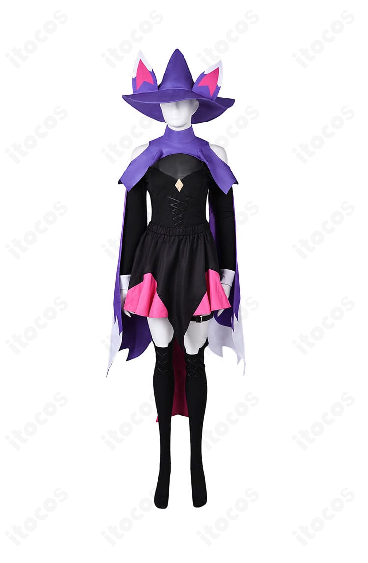 パルワールド クレメーオのコスプレ衣装・正面全身。魔法使いテイストの帽子とワンピースを高再現で表現。