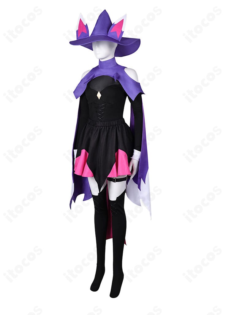 クレメーオ衣装の側面。ショールの落ち感とベルト位置、シルエットの美しさが分かるアングル。