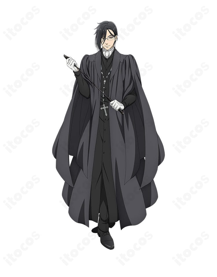 黒執事 寄宿学校編のセバスチャン・ミカエリスを再現したコスプレ衣装のキャラクターイメージ。上品な学園フォーマルの雰囲気が伝わる構成。