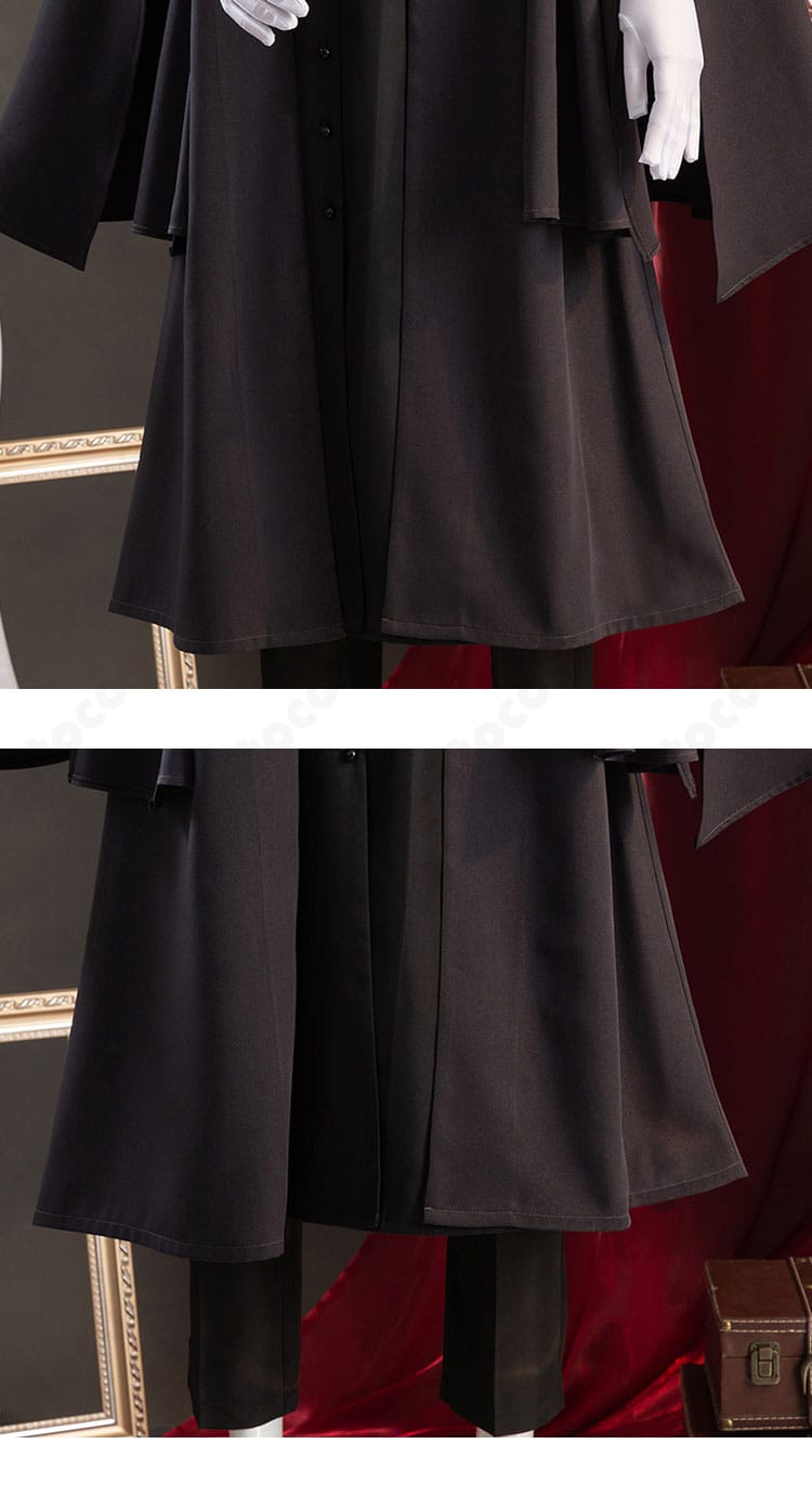 衣裾装飾の詳細。裾まわりの仕立てと直線的なラインが伝わるディテール写真。