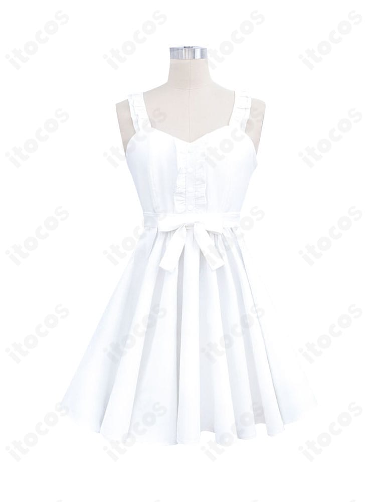 崇宮澪 霊装コスプレ衣装の正面。ワンピースと帯、胸元の装飾まで反映した美しいシルエット。