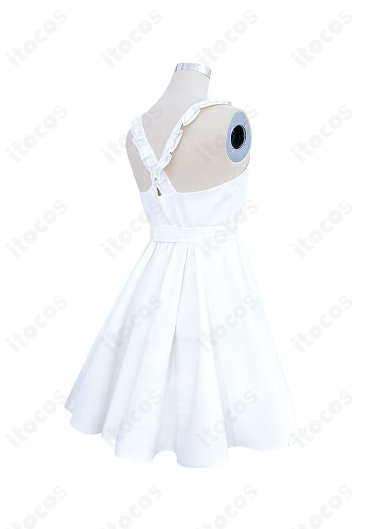 崇宮澪 霊装コスプレ衣装の左側アップ。刺繍風装飾と配色の精度、髪飾りの意匠がわかるカット。