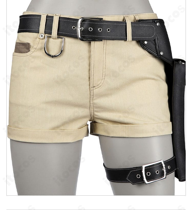 ユフィ衣装の腰帯・腰飾り部分の装飾詳細。金具とストラップの配置を明確化。