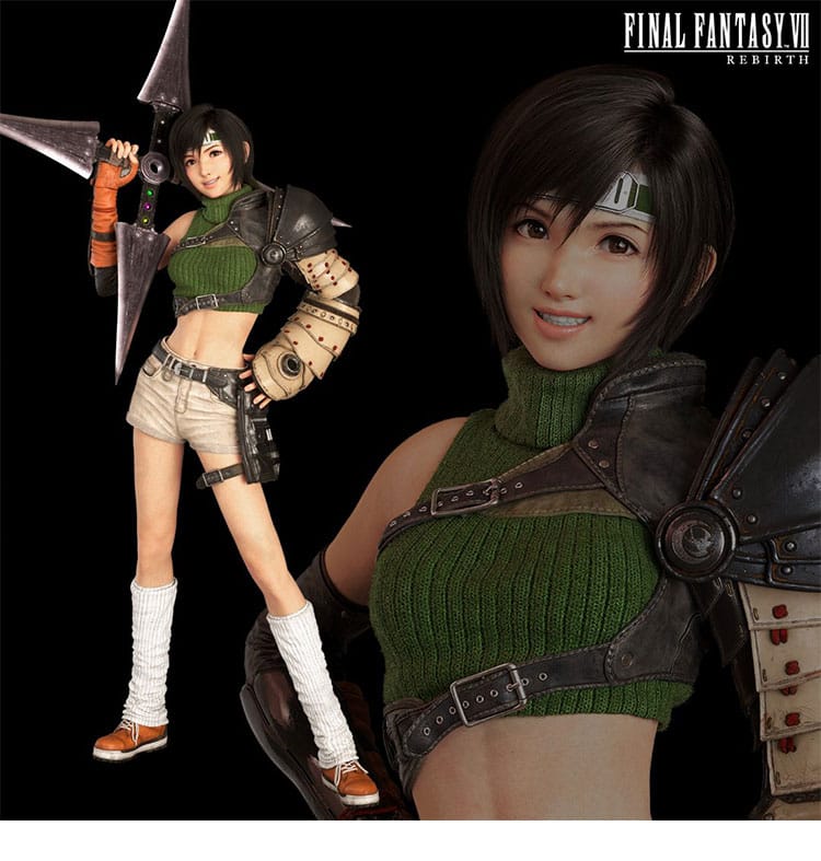 ユフィ・キサラギ（FF7 リバース）のコスプレ衣装全身イメージ。リバース版デザインの質感と配色を再現。