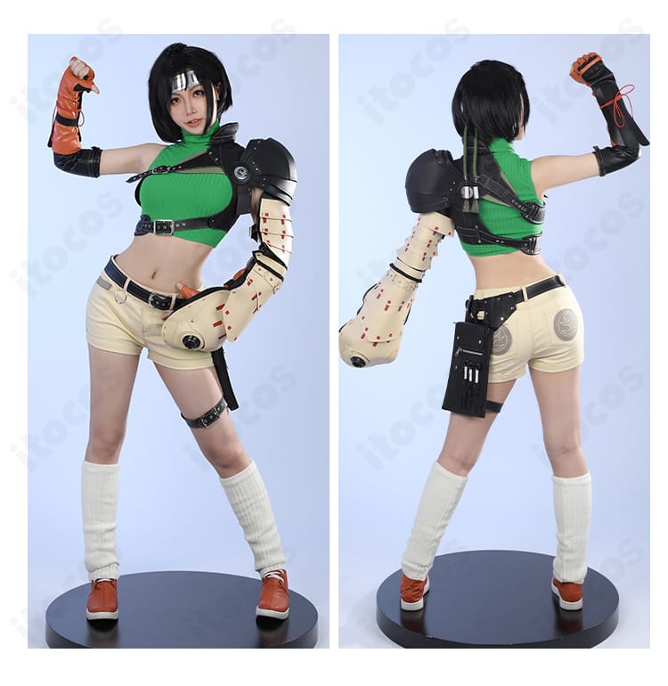 モデル着用の正面・背面。フィット感とレッグカバーの長さ、全体バランスを確認可能。