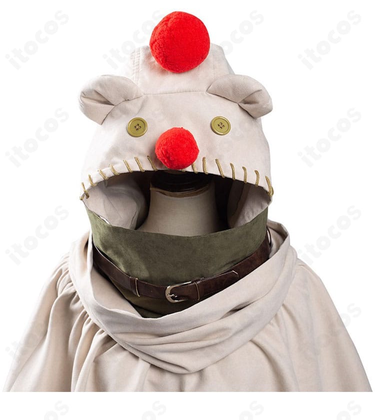 ユフィ・キサラギ モーグリマント前面装飾アップ｜刺繍と配色アクセントの近接ディテール